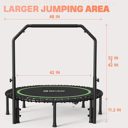 450/550 LBS Foldable Mini Trampoline, 40"/48"/50" Fitness Trampoline with Bungees, U/T Shape Adjustable Foam Handle, Stable & Quiet Exercise Rebounder for Kids Adults Indoor/Garden Workout