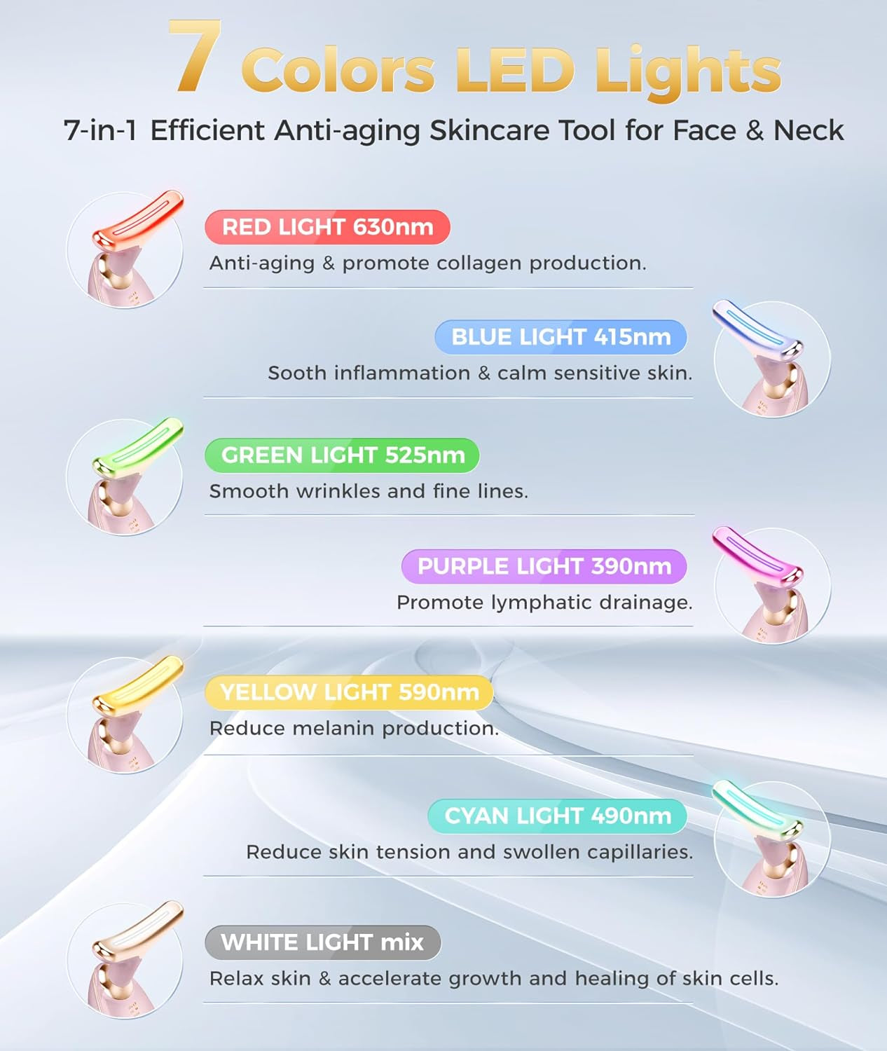 7-In-1 Skin Care Tools, Face Care, Face Neck Massager for Skin Care Routine at Home, Glossy Pink