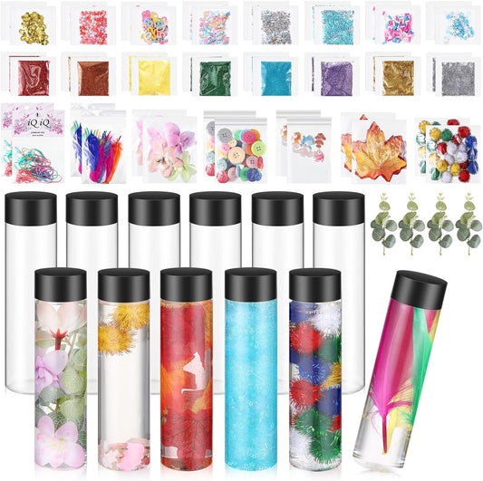 Sensory Bottles Kits for Kids 400 Ml Plastic Bottles with Lids with Glitter Sequins Accessories Seasons Sensory Bottle for Relievingtoddlers1-3 Kids Calm down Anxiety Disturbed(12 Pcs)