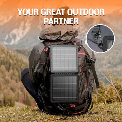 10W Portable Solar Charger with Dual USB Outputs Super Handy Foldable Size 24% High Conversion Efficiency Solar Panels, Waterproof & Dustproof & Shockproof, Wide Compatibility