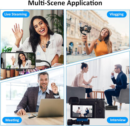 2 Pack Wireless Microphones for Camera/Gopro/Iphone/Android Phone/Laptop/Computer, Plug-Play 2.4Ghz Wireless Lavalier Microphone for Video Recording, Interview, Vlogging