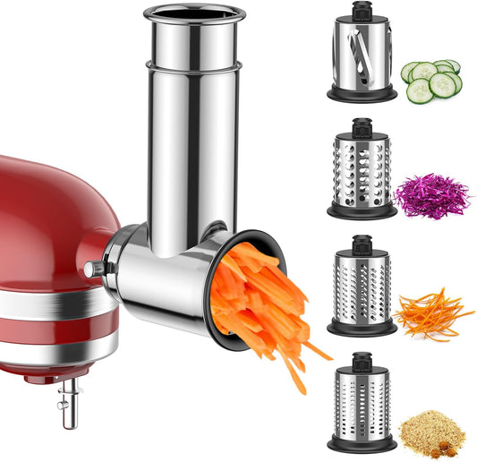 Stainless Steel Slicer Shredder Attachment for Kitchenaid Stand Mixer, Fresh Prep Cheese Grater Grinding Powder Attachment for Kitchenaid, Efficient Salad Maker, Dishwasher Safe with 4 Blades…