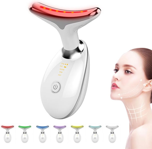 Face and Neck Beauty Device, Multifunctional Facial Skin Care Tool, 7 Color Led Face Neck Massager for Skin Care Routine at Home