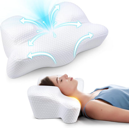 Cervical Neck Beauty Pillow - Anti-Aging & Anti-Wrinkle Memory Foam for Neck & Shoulder Pain, Back & Side Sleepers - White