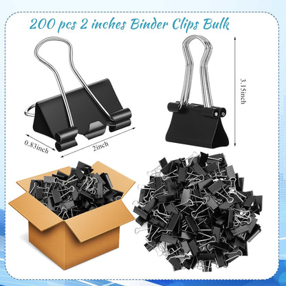 200 Pcs Extra Large Binder Clips Bulk Metal Paper Clips Office Supplies Black Paper Clamps for Teachers Students School Classroom Office Business Supplies (2 Inch)