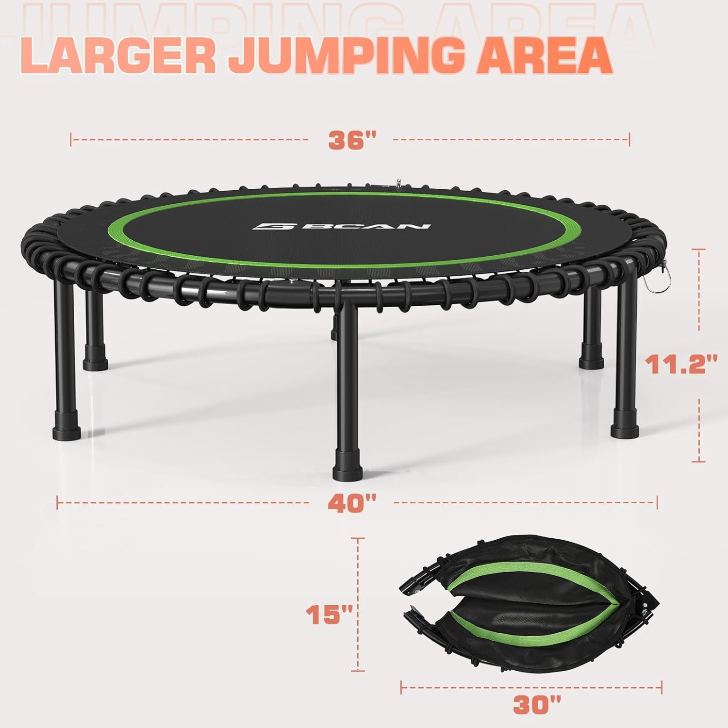 450LBS/550LBS Foldable Mini Trampoline, 40"/48" Fitness Trampoline with Durable Bungees, Stable & Quiet Exercise Rebounder for Kids/Adults,Great Mini Trampoline for Indoor/Garden Workout