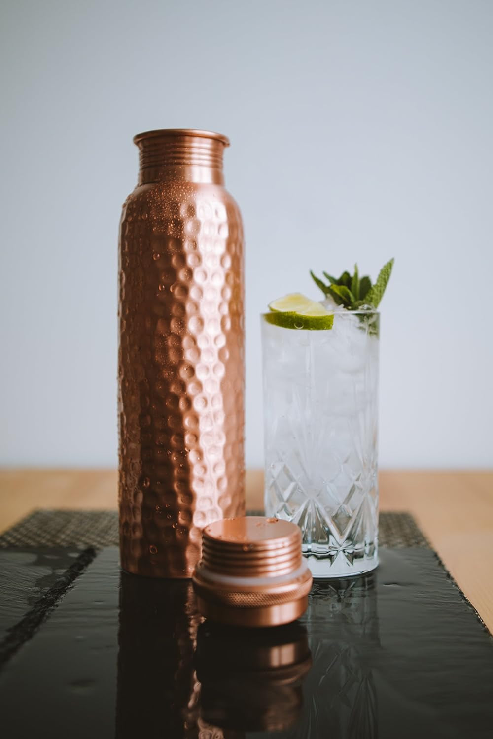 Copper Water Bottle - 34 Oz Extra Large - a Hammered Ayurvedic Pure Copper Vessel for Drinking - Drink More Water, Lower Your Sugar Intake and Enjoy the Health Benefits Immediately