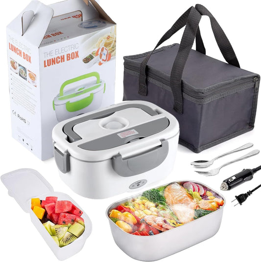 Electric Lunch Box Food Heater - Portable Heated Warmer for Car Truck Home, 60W 3-In-1 Leak Proof Lunchbox for Adult with 304 Stainless Steel Container & Thermal Bag