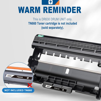 DR630 Compatible Drum Unit (Not Toner) Replacement for Brother DR-630 DR660 660 for MFC-L2700DW L2720DW L2740DW HL-L2300D L2320D L2340DW L2360DW L2380DW DCP-L2540DW Laser Printer,2 Pack