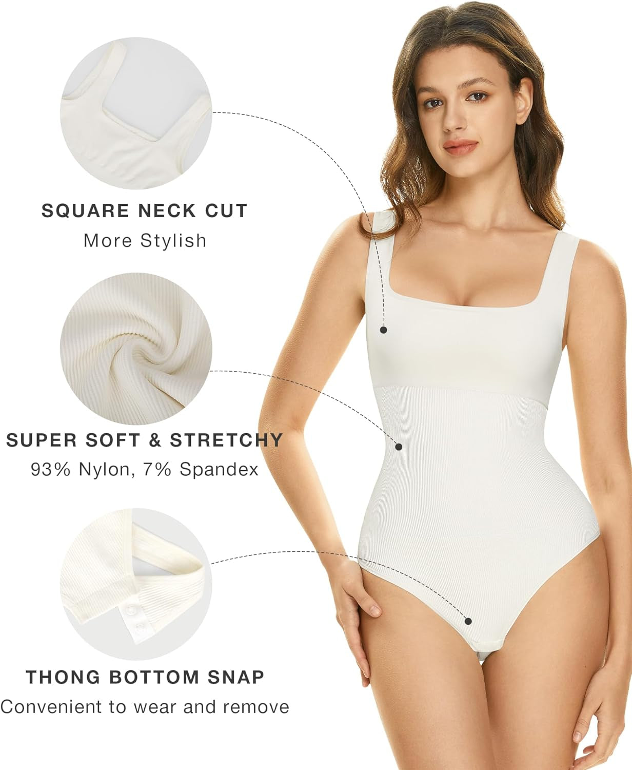 Women'S 3 Piece Bodysuits Shapewear Tummy Control Body Suits Ribbed Square Neck Sleeveless Tank Tops