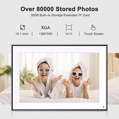 Digital Picture Frame 10.1-Inch Electronic-Photo-Frame - 32GB, Touch Screen, Auto-Rotate, Slideshow, Light Sensor, Instantly Share Photos Videos via APP Email, Free Cloud Storage, Gifts for Mom Dad