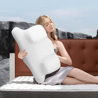 Cervical Neck Beauty Pillow - Anti-Aging & Anti-Wrinkle Memory Foam for Neck & Shoulder Pain, Back & Side Sleepers - White