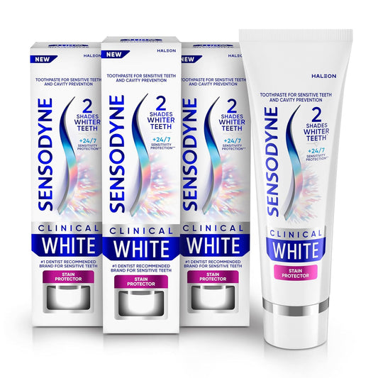 Clinical White Toothpaste Clinically Proven Whitening for Sensitive Teeth, Stain Protector, 3.4 Oz X 3