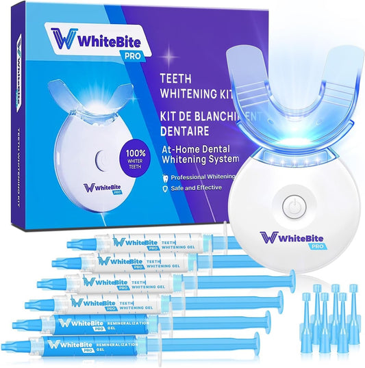 Teeth Whitening Kit for Sensitive Teeth with LED Light, 35% Carbamide Peroxide, (4) 3Ml Gel Syringes, (2) Remineralization Gel and Mouth Tray