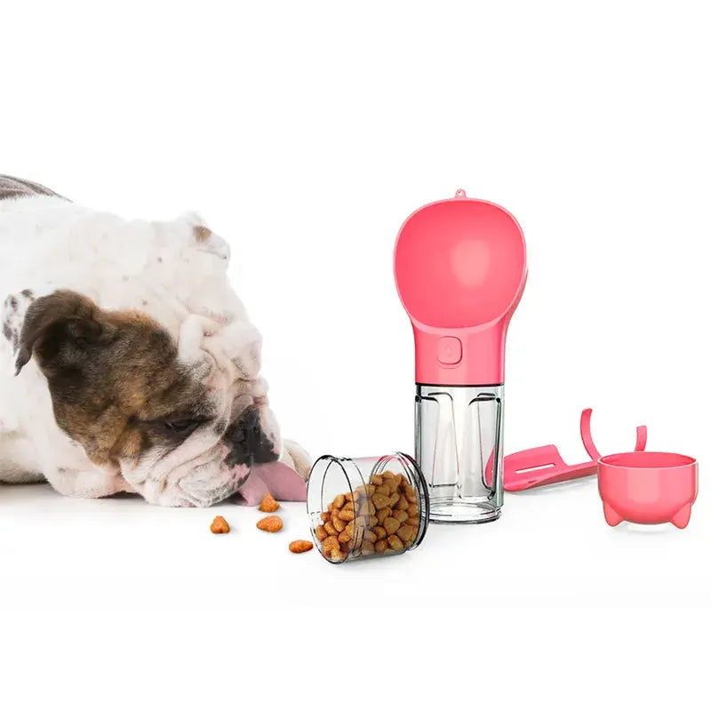 Portable Cat Dog Water Bottle Food Feeder Drinking Poop Dispenser 3 In 1