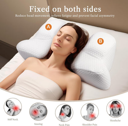 Cervical Neck Beauty Pillow - Anti-Aging & Anti-Wrinkle Memory Foam for Neck & Shoulder Pain, Back & Side Sleepers - White