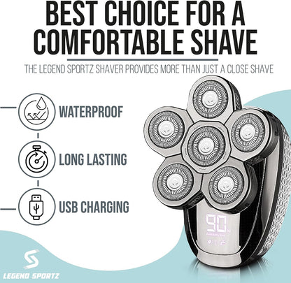 6-In-1 Cordless Comfort Head Shaver for Bald Men - Includes Hair Clippers, Beard Trimmer, Nose Hair Trimmer, Massager and Brush - Waterproof Electric Razor Gifts for Men