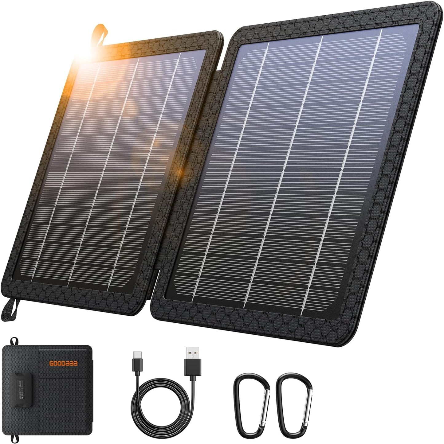 10W Portable Solar Charger with Dual USB Outputs Super Handy Foldable Size 24% High Conversion Efficiency Solar Panels, Waterproof & Dustproof & Shockproof, Wide Compatibility