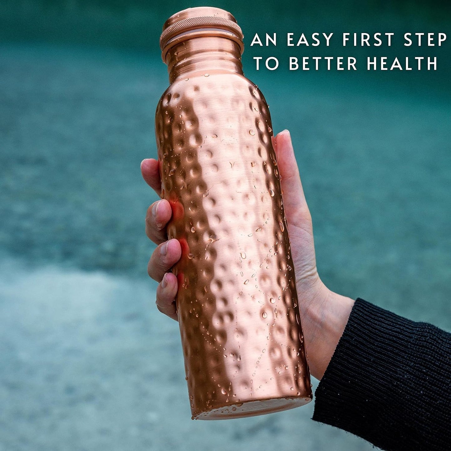 Copper Water Bottle - 34 Oz Extra Large - a Hammered Ayurvedic Pure Copper Vessel for Drinking - Drink More Water, Lower Your Sugar Intake and Enjoy the Health Benefits Immediately