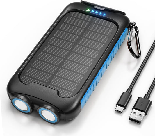 Solar Charger Power Bank, 38800Mah Portable Phone Charger with 1 Type C & 2 USB Ports Built-In Dual LED Flashlight, 15W Fast Charging Waterproof Solar Panel Charger for Iphone, Ipad, Samsung