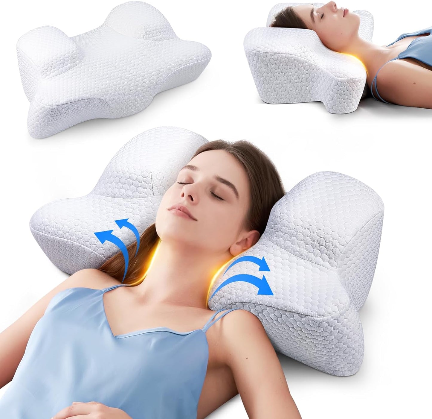 Cervical Neck Beauty Pillow - Anti-Aging & Anti-Wrinkle Memory Foam for Neck & Shoulder Pain, Back & Side Sleepers - White