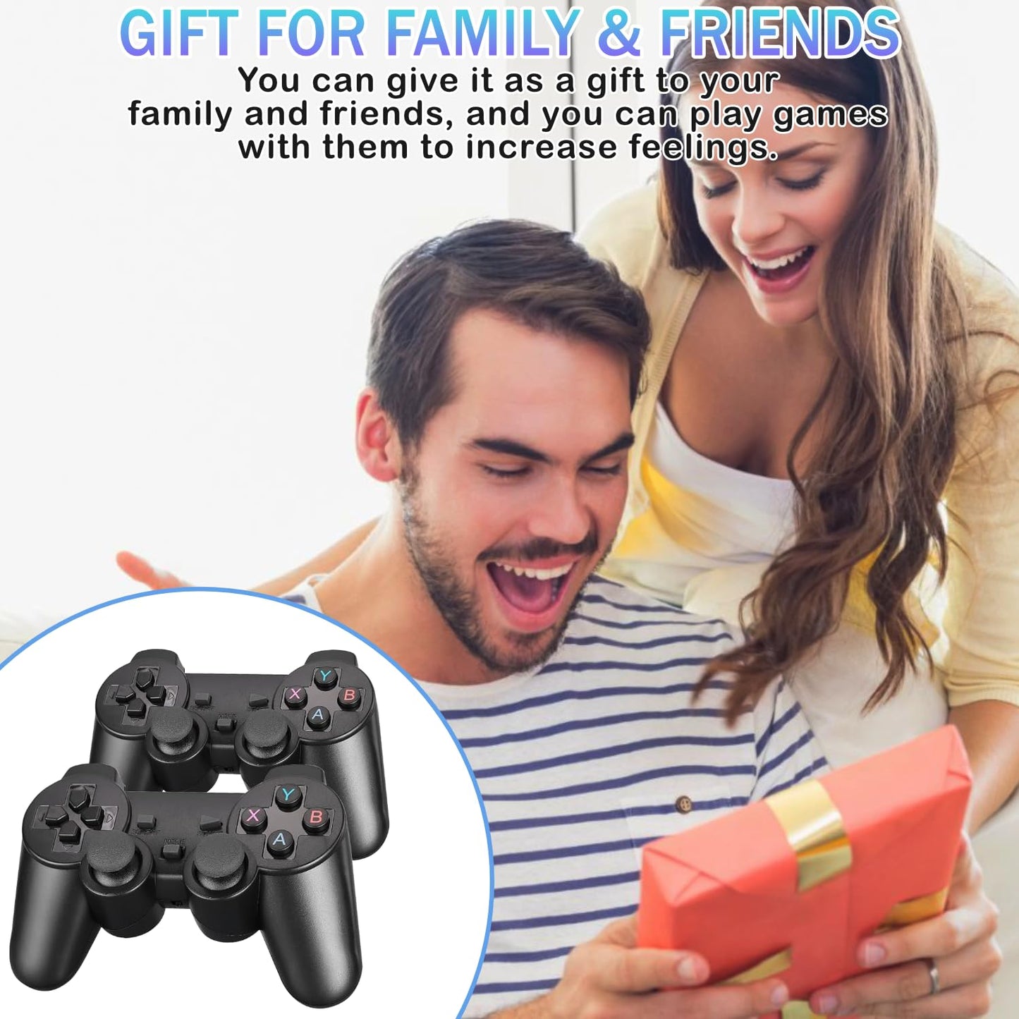 Wireless Retro Game Console, Plug & Play Video TV Game Stick with 20000+ Games Built-In, 4K HDMI Output, 2.4 Ghz Wireless Controllers (64G)