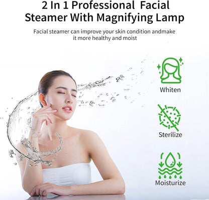 2 in 1 Facial Steamer with 3X Magnification Light, Deep Cleaning for Personal Skin Care, Beautician Steamer Professional Aromatherapy Humidifier Facial Spa Mist Steam for Home & Beauty Salon